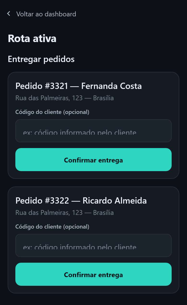 Entrega em andamento no celular do entregador